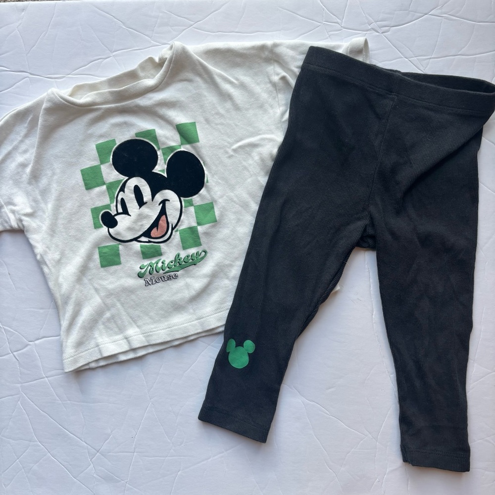 Disney at Primark Mickey Mouse 9-12M Unisex T-Shirt & Leggings Set Checker Print